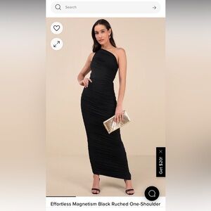 Black ruched one shoulder maxi dress